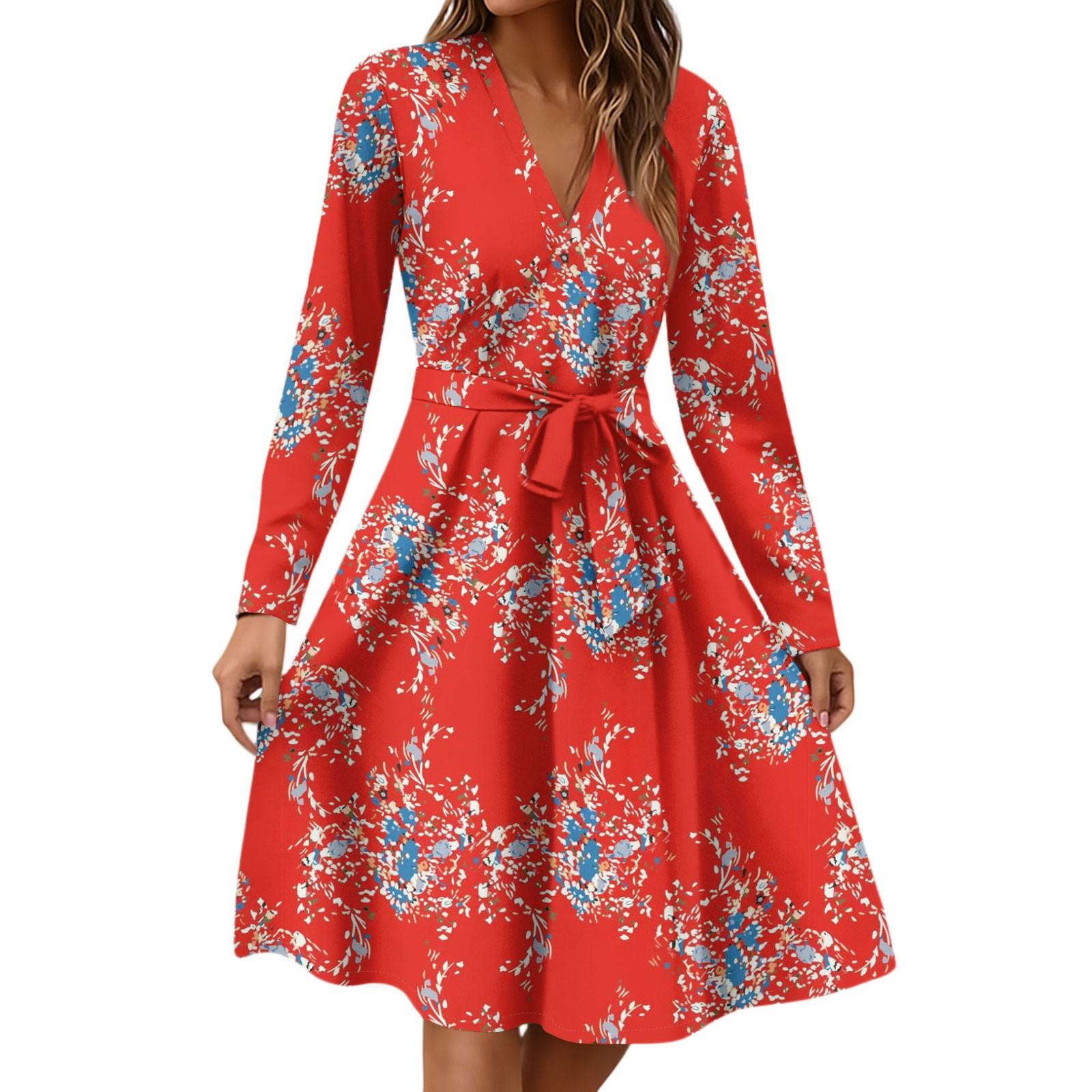 Жіноча мода Повсякденна сукня міді з V-подібним вирізом, довгим рукавом, талією та квітковим принтом XL червоний
Жіноча мода Повсякденна сукня міді з V-подібним вирізом, довгим рукавом, талією та квітковим принтом XL червоний
