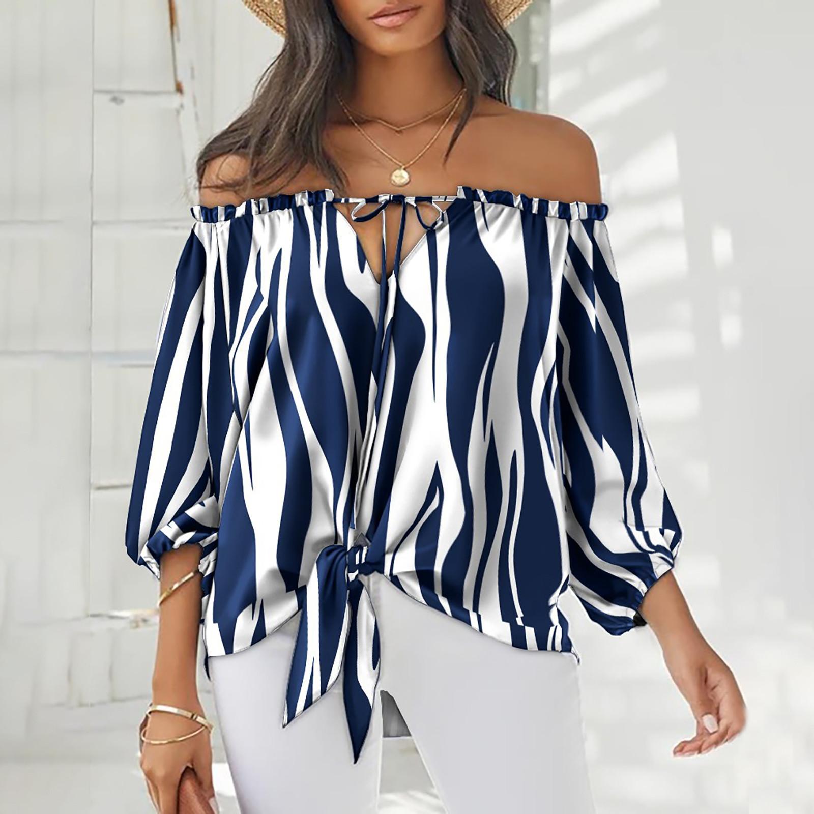 Women s Summer Fasion Loose Print Long--sleeve Bow Tie Neckline Bandage Top L синій
Women s Summer Fasion Loose Print Long--sleeve Bow Tie Neckline Bandage Top L синій