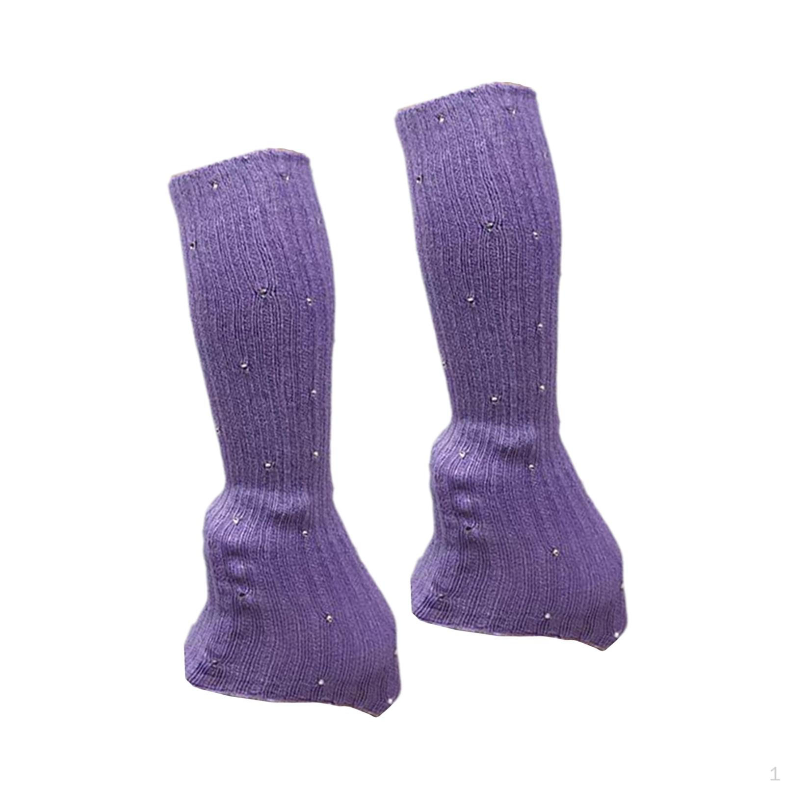 Гетры для фигурного катания, носки с украшением выше колена со стразами, трикотажные длинные