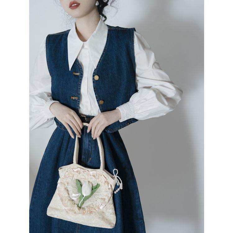Hong Kong Retro Women s Suit & French Spring Shirt with Denim Vest Skirt. Large
Hong Kong Retro Women s Suit & French Spring Shirt with Denim Vest Skirt. Large