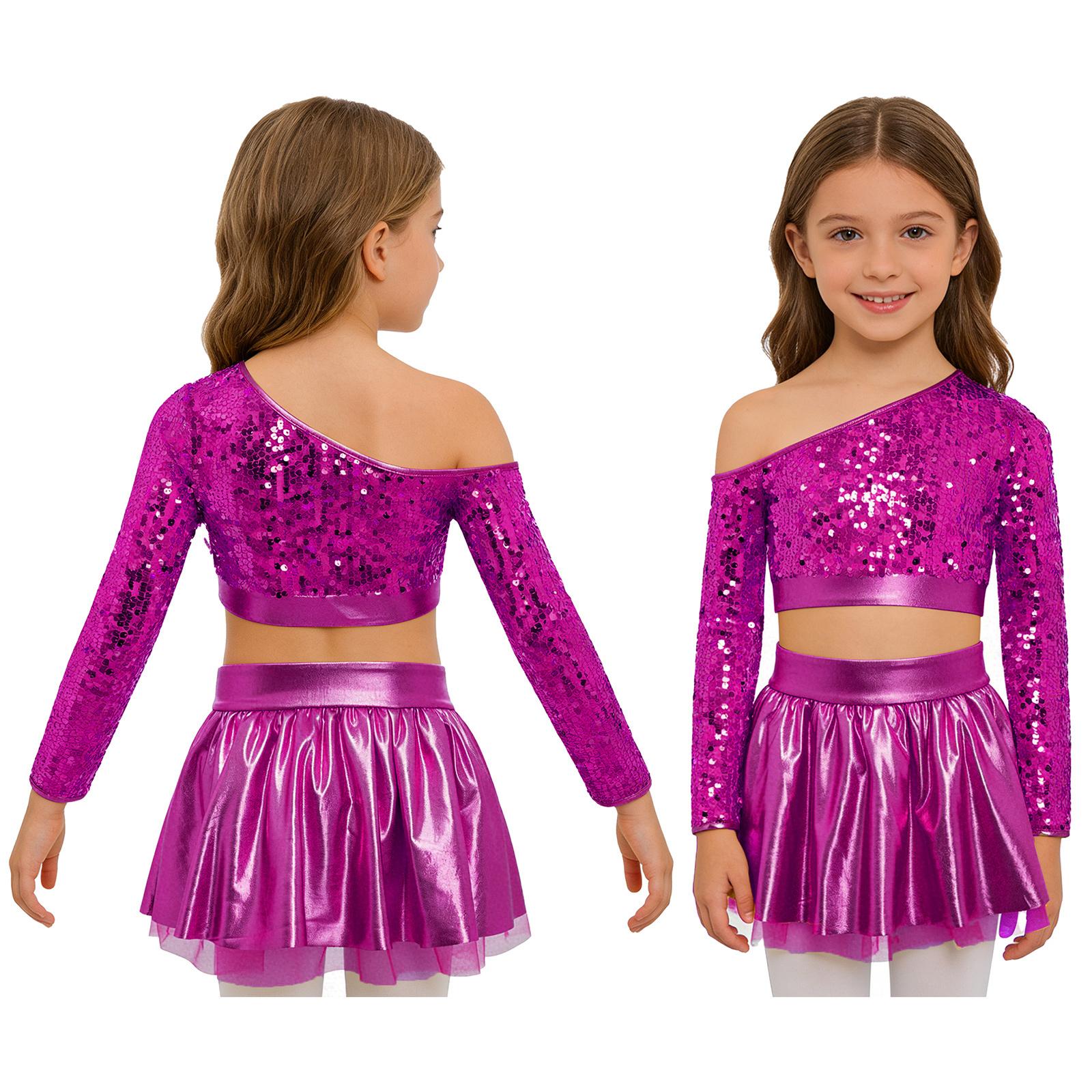Girls One Shoulder Long Sleeve Sequins Top Elastic Waistband Metallic Tutu Skirt Jazz Dance Costume 15-16 Years гарячі рожевого кольору
Girls One Shoulder Long Sleeve Sequins Top Elastic Waistband Metallic Tutu Skirt Jazz Dance Costume 15-16 Years гарячі рожевого кольору