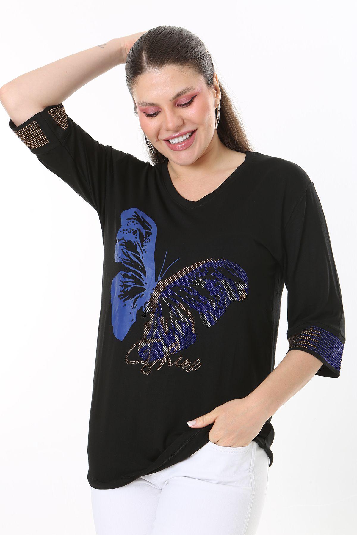 Women s Big Size Blouse Plus Size Black Butterfly Print and Stone Detailed Short Sleeve Blouse 5XL
Women s Big Size Blouse Plus Size Black Butterfly Print and Stone Detailed Short Sleeve Blouse 5XL