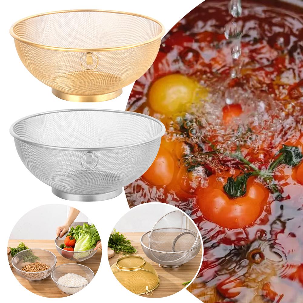 Stainless Steel Mesh Colander Multi-function Washing Rice Bowl New Strainer Basket Gold2
Stainless Steel Mesh Colander Multi-function Washing Rice Bowl New Strainer Basket Gold2