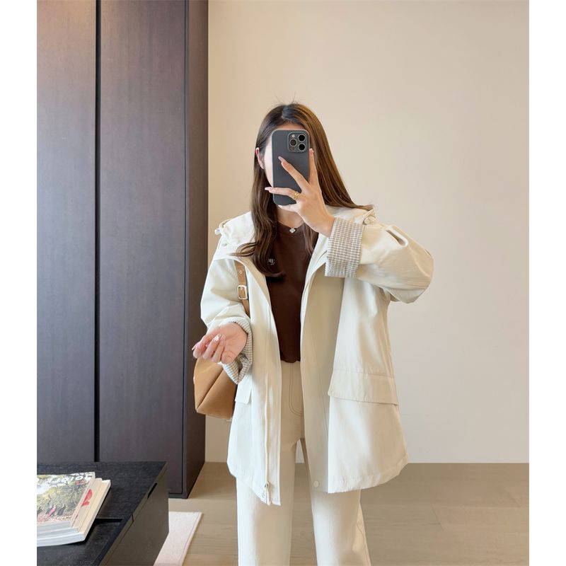 Classy Fashion Tooling Style Plaid Stitching Loose Casual Mid Length Long Length Small Spring Hooded Trench Coat Coat Female Beige White All yards
Classy Fashion Tooling Style Plaid Stitching Loose Casual Mid Length Long Length Small Spring Hooded Trench Coat Coat Female Beige White All yards