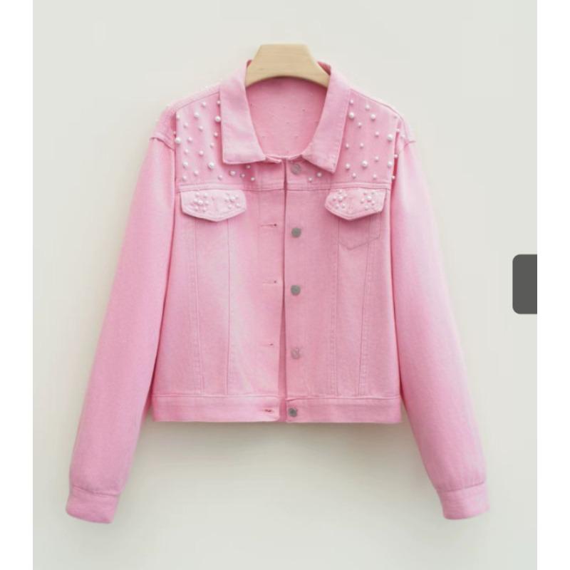 women s Pearl Embellished Lapel Long Sleeve Cropped Loose Denim Jacket Casual Outerwear Coat 5XL рожевий
women s Pearl Embellished Lapel Long Sleeve Cropped Loose Denim Jacket Casual Outerwear Coat 5XL рожевий