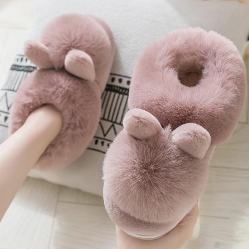 Хлопковые тапочки женские зимние сумки с толстой подошвой для дома противоскользящие плюшевые милые толстые зимние теплые тапочки для домашнего использования 35 бордовый