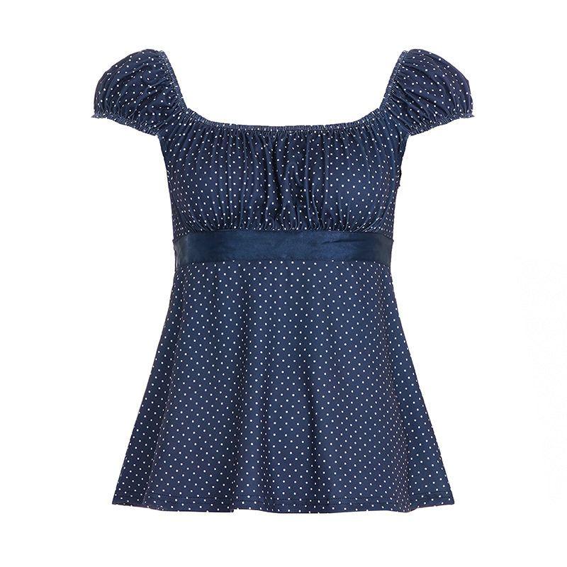 Gentle and Elegant Square-Neck Polka-Dot Long-Sleeve T-Shirt, Autumn Workwear Design, Waist-Cinching Bow Ribbon A-Line Top 46723 Short Sleeves S
Gentle and Elegant Square-Neck Polka-Dot Long-Sleeve T-Shirt, Autumn Workwear Design, Waist-Cinching Bow Ribbon A-Line Top 46723 Short Sleeves S