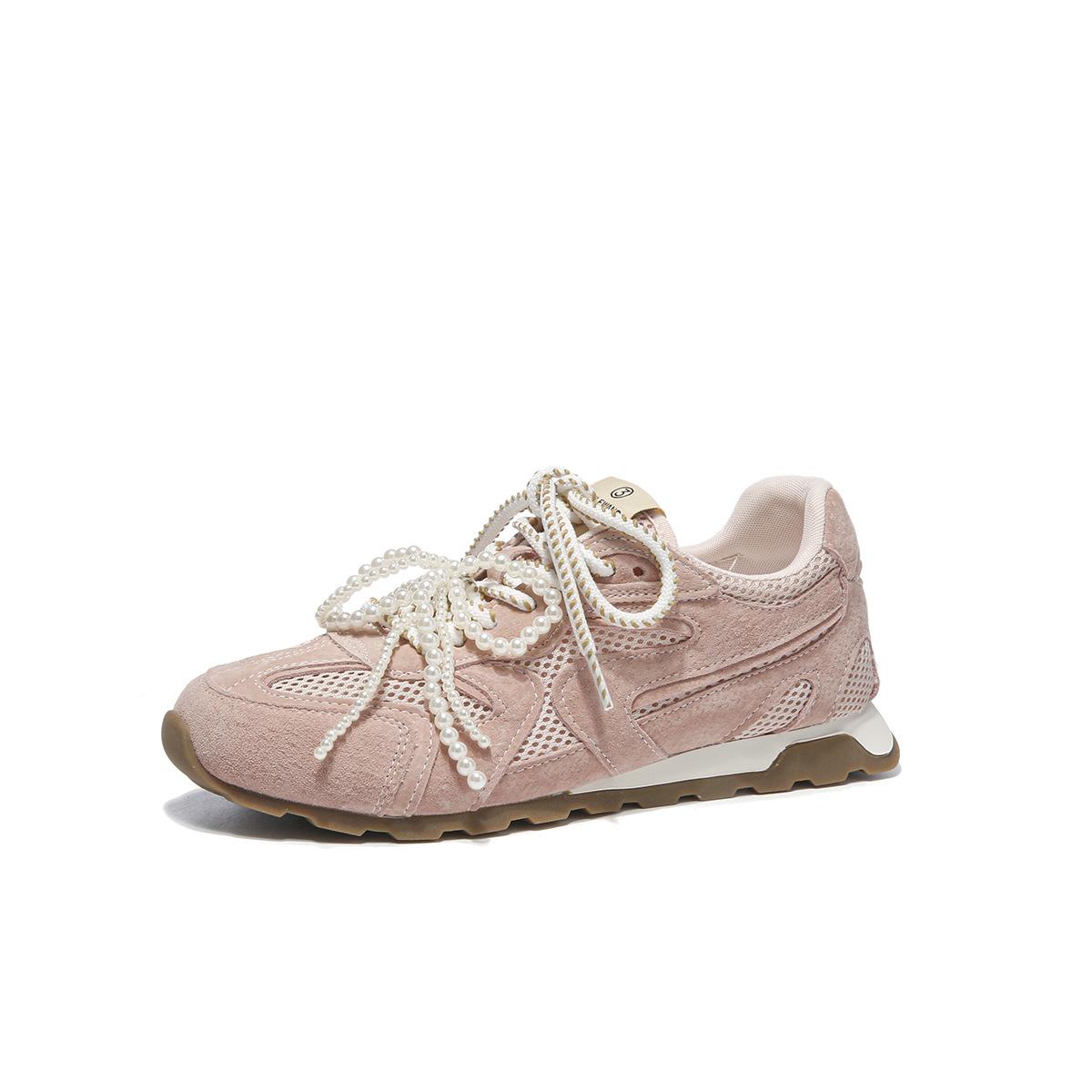 Сетчатые дышащие немецкие тренировочные туфли женские летние новые ретро повседневные туфли в балетном стиле с жемчужным узлом 40