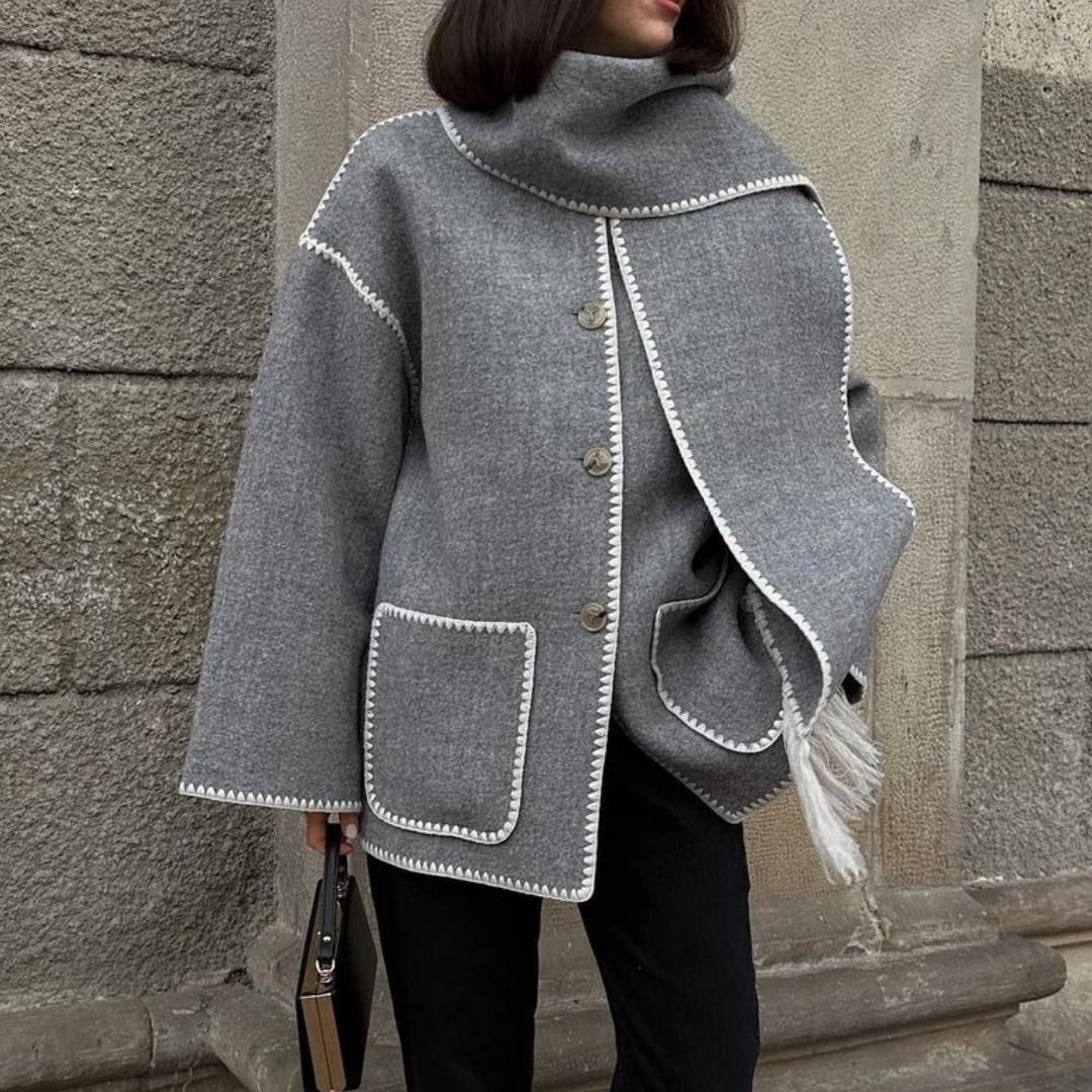 BITCED Женское осенне-зимнее модное шерстяное пальто утолщенное свободное с бахромой на шарфе для женщин M светло-серый