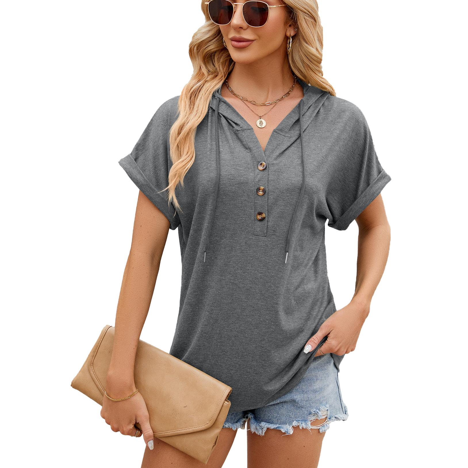 2026 Solid Color Hooded Button Loose Women s Short Sleeved T-shirt Top 2XL світло-сірого кольору
2026 Solid Color Hooded Button Loose Women s Short Sleeved T-shirt Top 2XL світло-сірого кольору