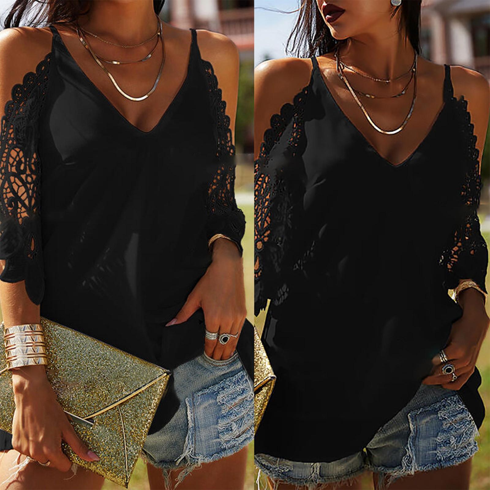 Women s Fashion Loose Lace Hollow Sleeve Sling T-shirt Top Blouse L чёрный
Women s Fashion Loose Lace Hollow Sleeve Sling T-shirt Top Blouse L чёрный
