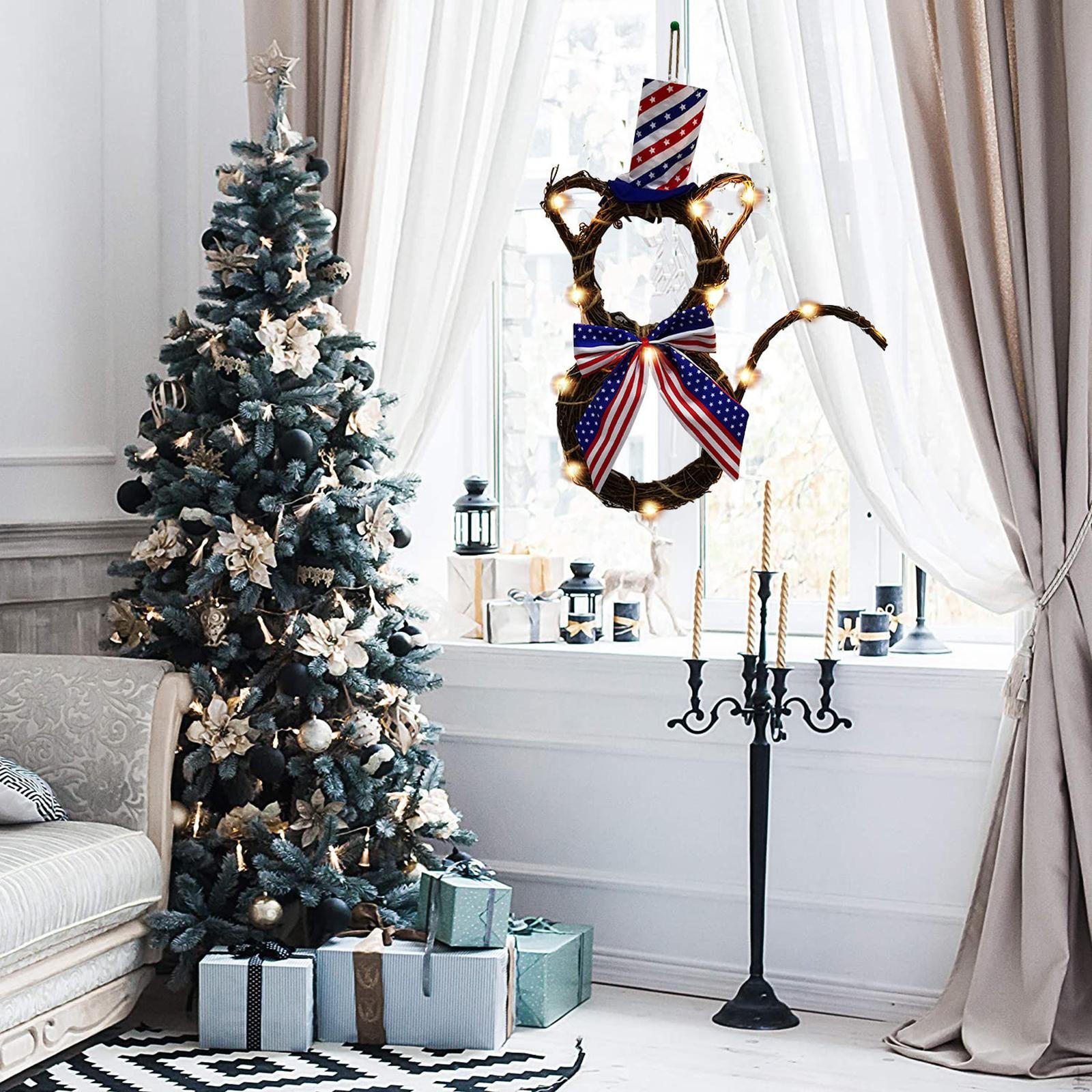 Artificial Door Wreath with Lights String for Farmhouse Home Front Cat Shape Wall
Artificial Door Wreath with Lights String for Farmhouse Home Front Cat Shape Wall