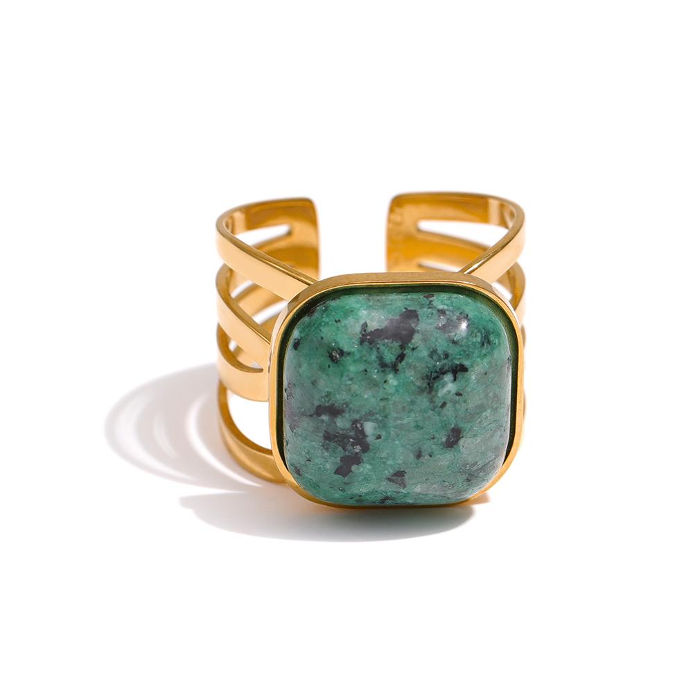 Yhpup Stainless Steel Green Natural Turquoise Opening Ring Statement Golden 18 K Plated Ring bague acier inoxydable Gift New Opening
Yhpup Stainless Steel Green Natural Turquoise Opening Ring Statement Golden 18 K Plated Ring bague acier inoxydable Gift New Opening
