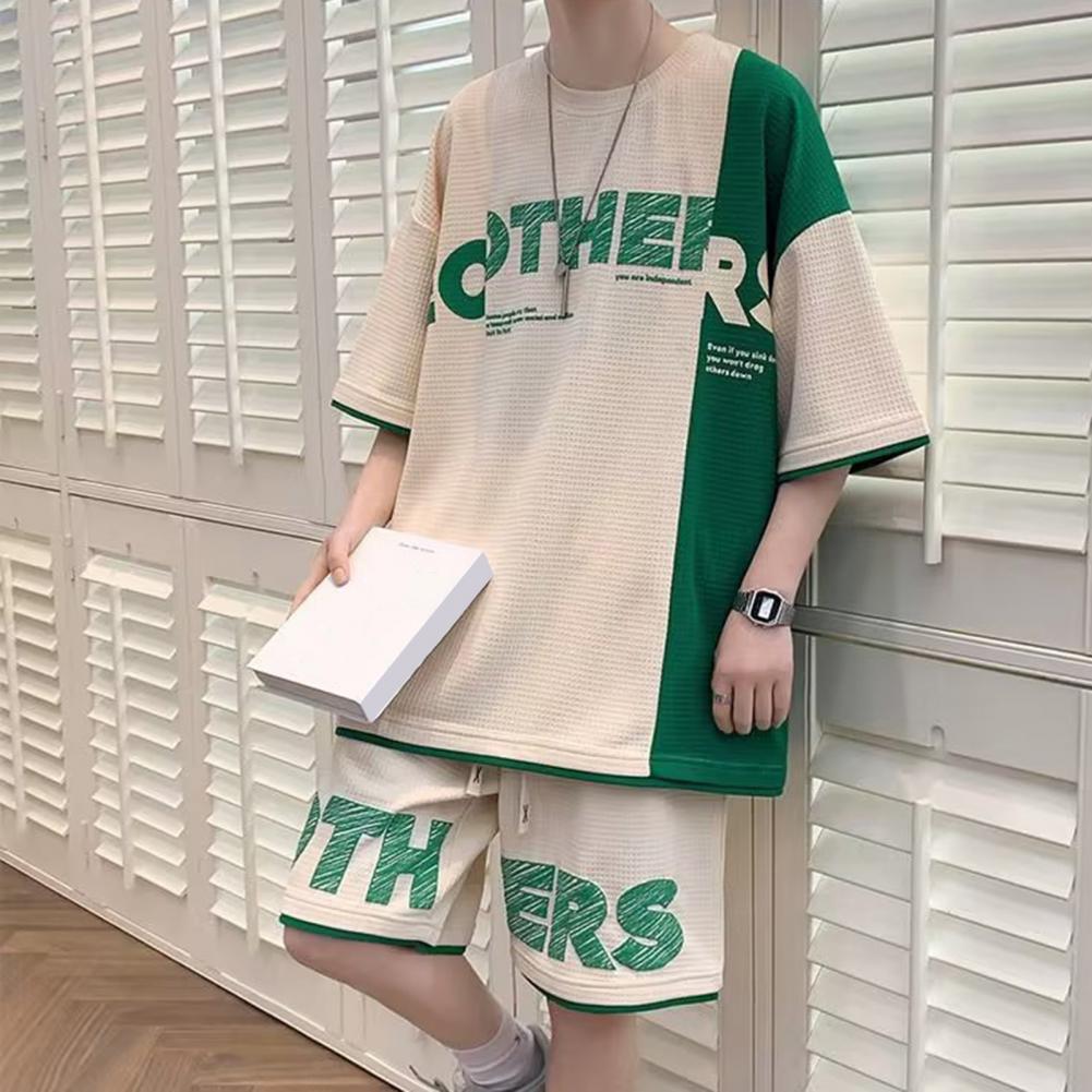 2Pcs/Set Men Summer Casual Outfit O-neck Short Sleeve T-shirt Elastic Drawstring Waist Wide Leg Shorts Set Patchwork Color Lette M кавовий
2Pcs/Set Men Summer Casual Outfit O-neck Short Sleeve T-shirt Elastic Drawstring Waist Wide Leg Shorts Set Patchwork Color Lette M кавовий