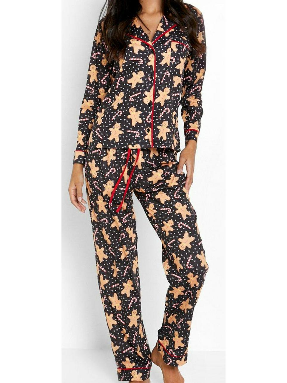 European and American Christmas Pajama Set: Women’s Cardigan Shirt with Long Sleeve and Pants Medium чорний
European and American Christmas Pajama Set: Women’s Cardigan Shirt with Long Sleeve and Pants Medium чорний