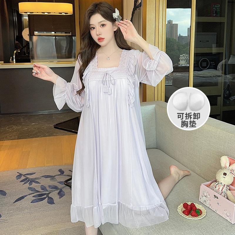 Ling Lei Chunqiu Solid Color Square Neck Lace Bow Mesh Court Princess Style Long Nightdress Pajamas Loungewear 2XL
Ling Lei Chunqiu Solid Color Square Neck Lace Bow Mesh Court Princess Style Long Nightdress Pajamas Loungewear 2XL