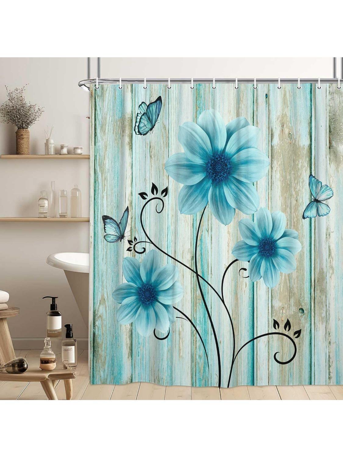 Teal Rustic Floral Shower Curtain, Retro Turquoise Flower And Butterfly Farm Wooden Decor For Bathroom, Blue Wild Daisy Flower W60H190(CM)-1 Pcs
Teal Rustic Floral Shower Curtain, Retro Turquoise Flower And Butterfly Farm Wooden Decor For Bathroom, Blue Wild Daisy Flower W60H190(CM)-1 Pcs