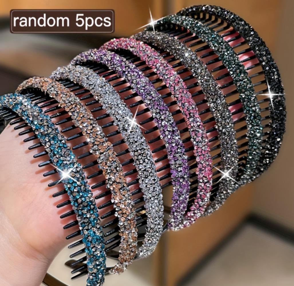 Random 5-Pack Full Rhinestone Toothed Headbands, Sparkling Style, Suitable for Flyaway Control / Daily Commute / Party Styling
Random 5-Pack Full Rhinestone Toothed Headbands, Sparkling Style, Suitable for Flyaway Control / Daily Commute / Party Styling