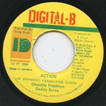 7inch Record CHEVELLE FRANKLYN, DADDY SCREW - Action NONE Digital-B 1996 Jamaica Reggae, Ska & Dub Used
7inch Record CHEVELLE FRANKLYN, DADDY SCREW - Action NONE Digital-B 1996 Jamaica Reggae, Ska & Dub Used