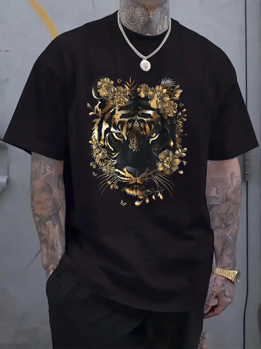 Black Floral Tiger Print Crew Neck Short Sleeve T-shirt - Stylish Casual Summer Tee with Bold Golden & Black Design XXL
Black Floral Tiger Print Crew Neck Short Sleeve T-shirt - Stylish Casual Summer Tee with Bold Golden & Black Design XXL
