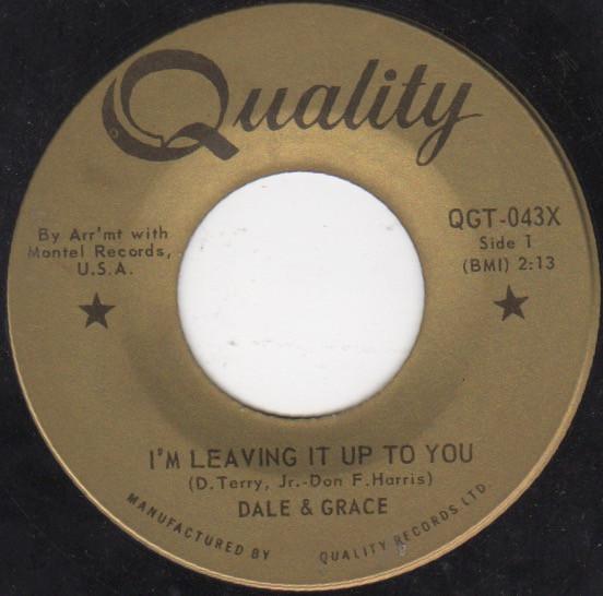 7inch Record DALE GRACE Im Leaving It Up To You QGT043X Quality 1963 Canada Rock Used
7inch Record DALE GRACE Im Leaving It Up To You QGT043X Quality 1963 Canada Rock Used