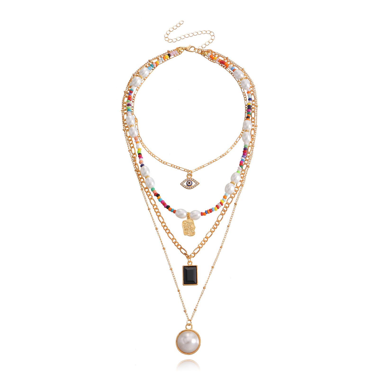 European and American jewelry, multi-layer colored rice beads, devil s eye, pearl pendant, necklace, female, sweet and cool style women s necklace. золотой
European and American jewelry, multi-layer colored rice beads, devil s eye, pearl pendant, necklace, female, sweet and cool style women s necklace. золотой