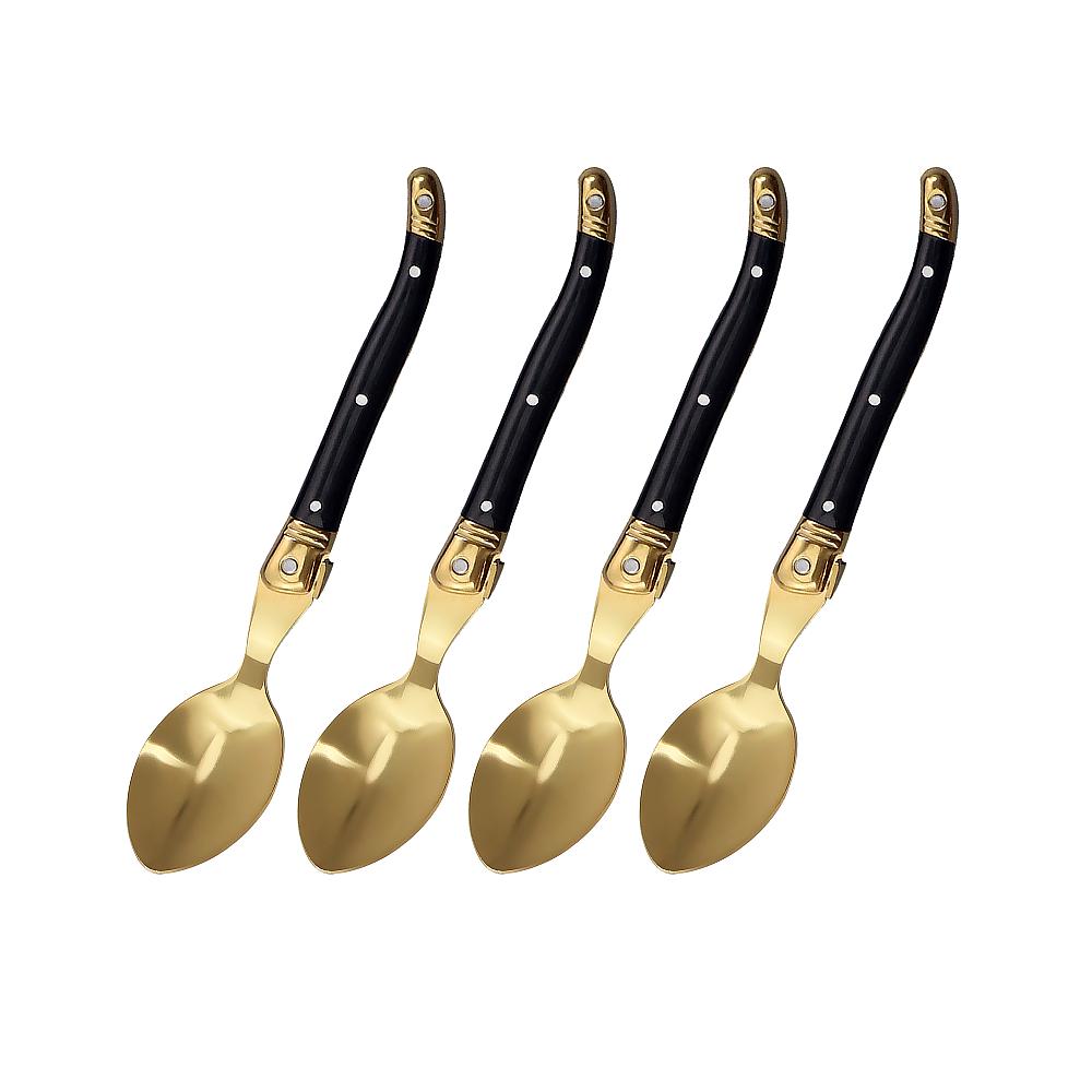 4 шт. золотистых столовых приборов Laguiole, набор столовых приборов из золотистой нержавеющей стали, острые ножи для стейка, вилки, ложки для супа, чайные ложки, набор столовых приборов
4 шт. золотистых столовых приборов Laguiole, набор столовых приборов из золотистой нержавеющей стали, острые ножи для стейка, вилки, ложки для супа, чайные ложки, набор столовых приборов