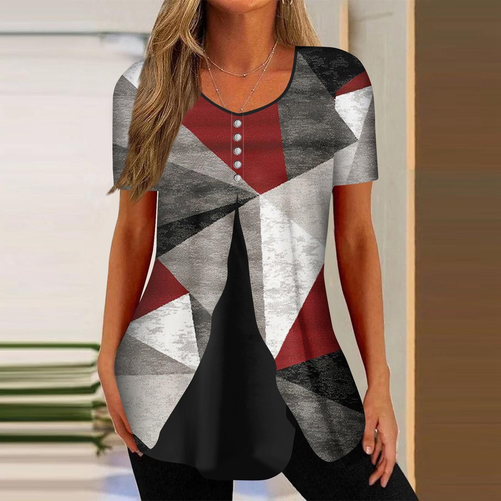 Shirts For Women Short Sleeve Tops Dressy Summer Casual Printed V-neck Irregular Hem Blouses Tees XXL винний
Shirts For Women Short Sleeve Tops Dressy Summer Casual Printed V-neck Irregular Hem Blouses Tees XXL винний