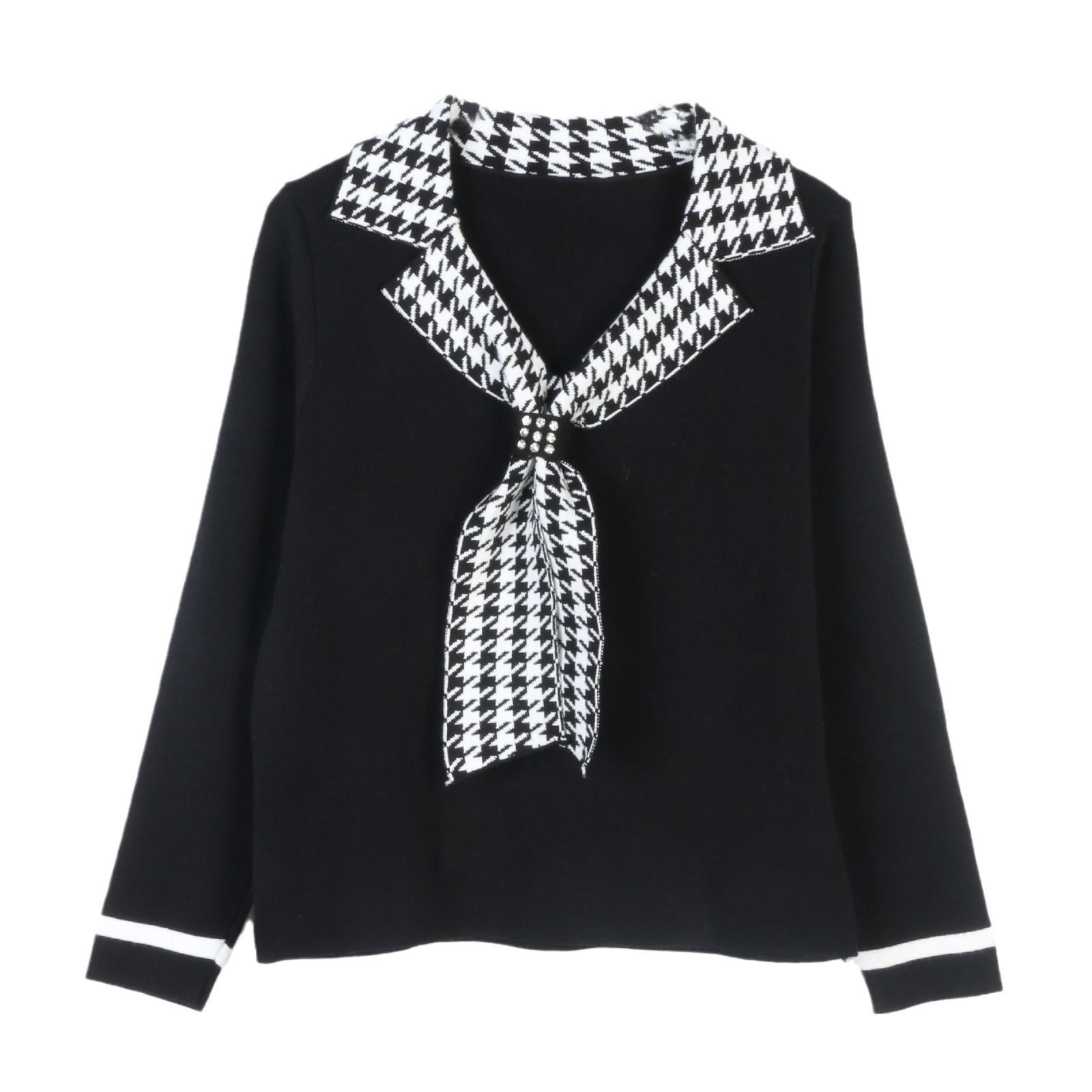 Elegant Rhinestone Houndstooth Bowknot Sweater: Long Sleeve Knitted Women s Pullover for Autumn/Winter S
Elegant Rhinestone Houndstooth Bowknot Sweater: Long Sleeve Knitted Women s Pullover for Autumn/Winter S