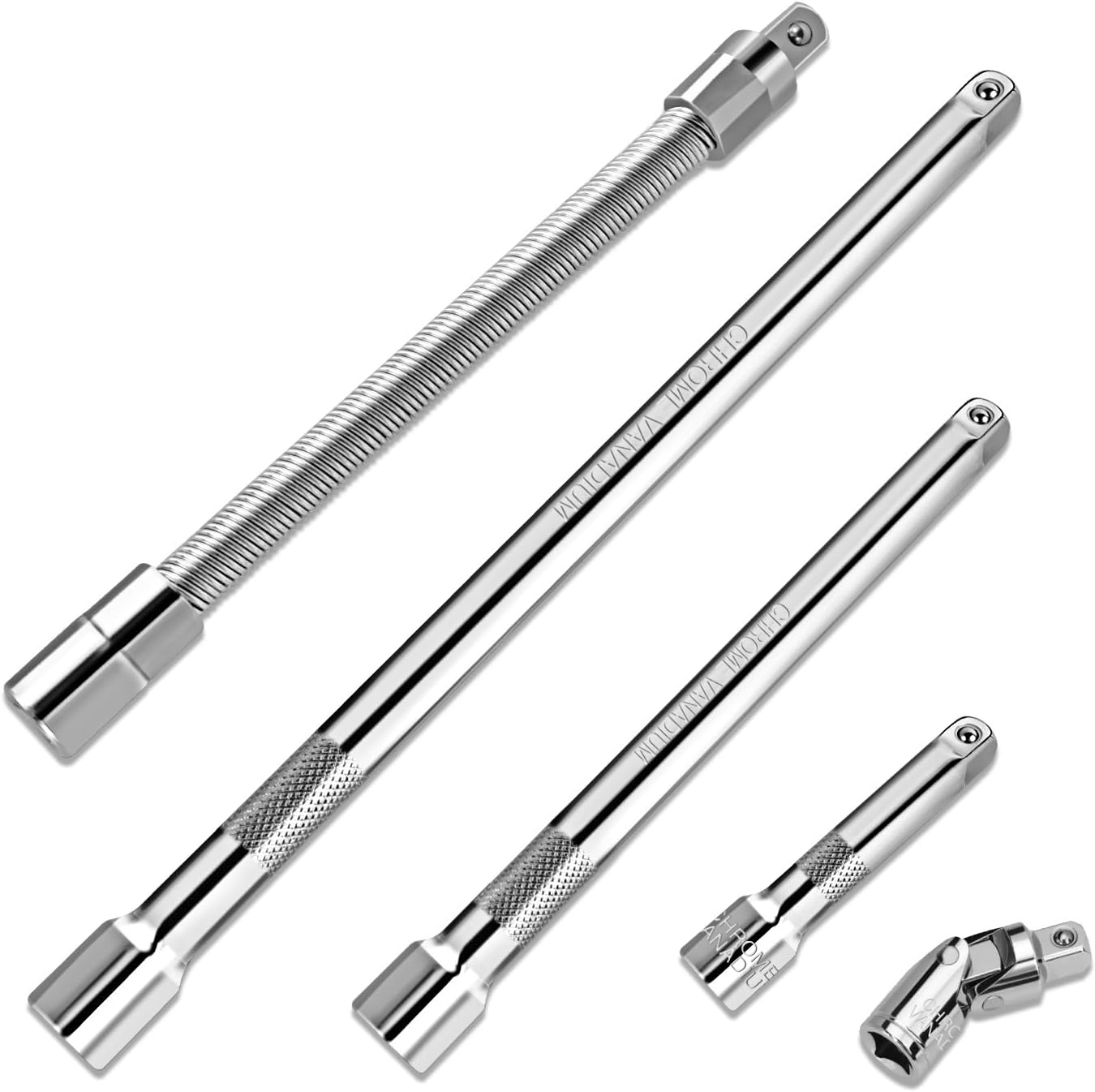 5-Piece 1/4 Drive Extension Set with Universal Joint & Flexible Bar
5-Piece 1/4 Drive Extension Set with Universal Joint & Flexible Bar