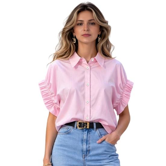 Women Shirt Lapel Flying Short Sleeves Buttons Placket Shirt Tops Pure Color Loose Fit L рожевий
Women Shirt Lapel Flying Short Sleeves Buttons Placket Shirt Tops Pure Color Loose Fit L рожевий