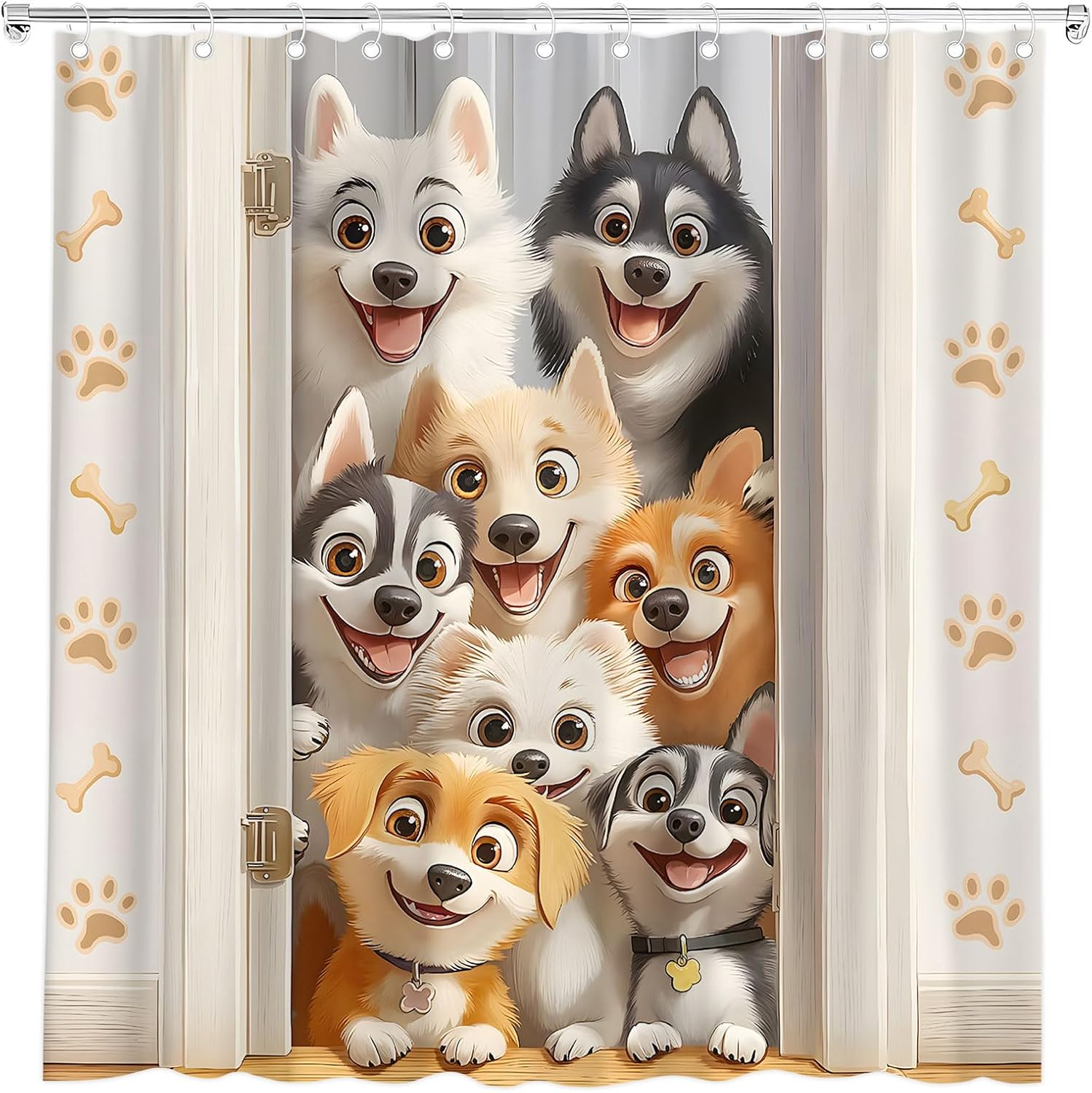 Funny Dogs Shower Curtain Cute Cartoon Animal In Farmhouse Wildlife Wooden Board Bath Curtain Fabric Bathroom Accessories Decor W60H190(CM)-1 Pcs
Funny Dogs Shower Curtain Cute Cartoon Animal In Farmhouse Wildlife Wooden Board Bath Curtain Fabric Bathroom Accessories Decor W60H190(CM)-1 Pcs