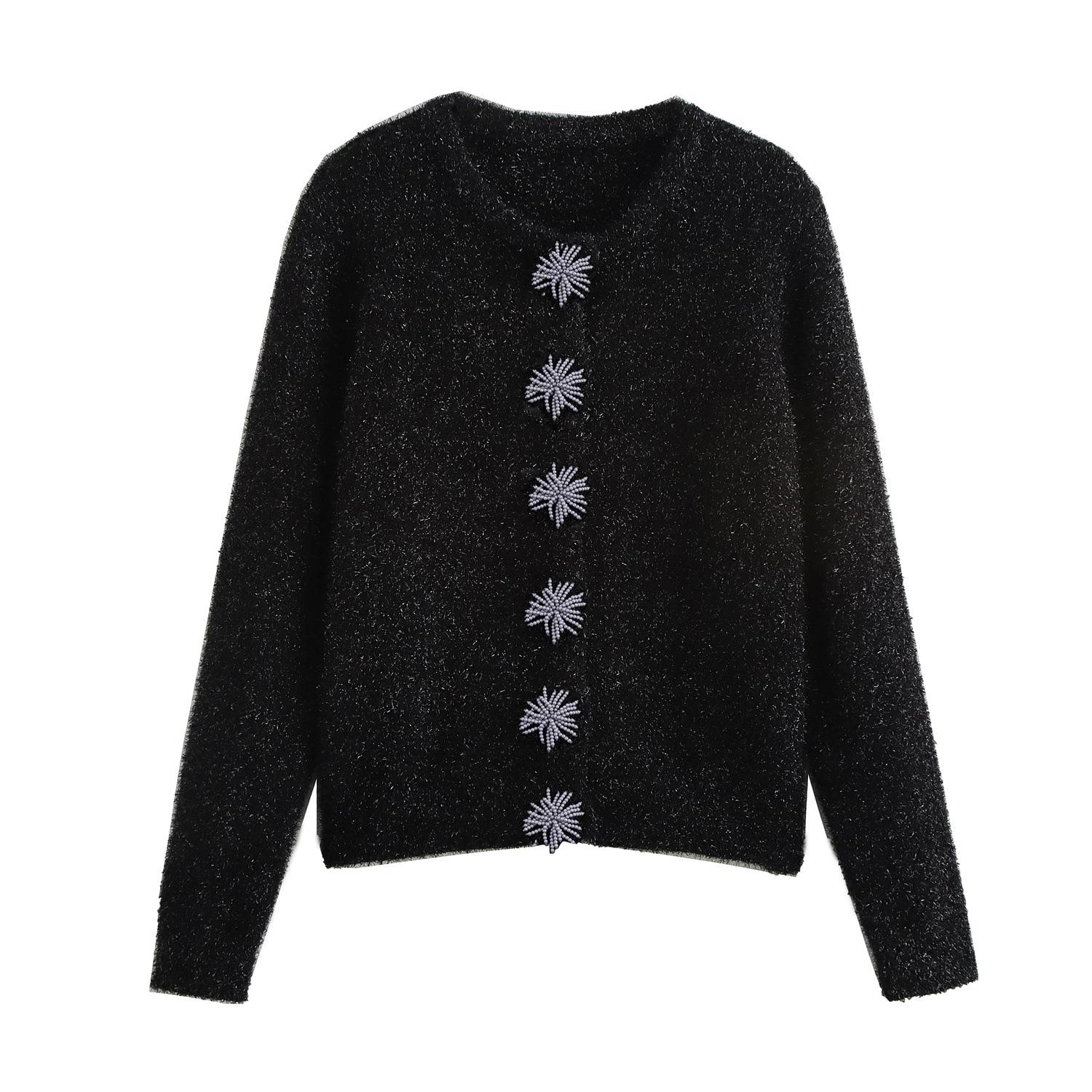 European & American Style Women s Beaded Knitted Cardigan with Metal Wire Flowers, 2024 Autumn Collection Small
European & American Style Women s Beaded Knitted Cardigan with Metal Wire Flowers, 2024 Autumn Collection Small