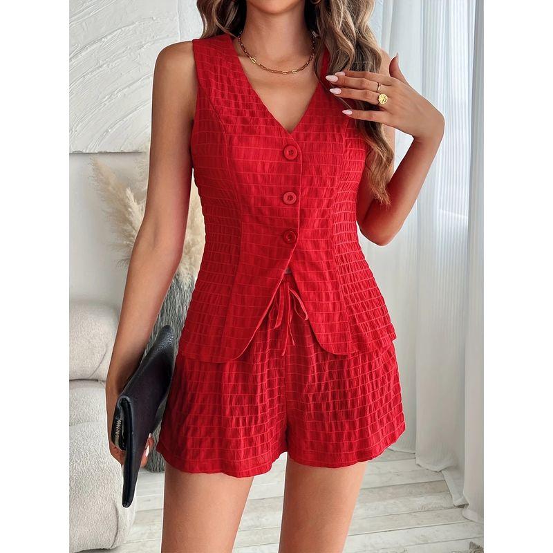 European and American Set Women 2025 Summer New Simple Button Sleeve Top Shorts Fashion Set Red S
European and American Set Women 2025 Summer New Simple Button Sleeve Top Shorts Fashion Set Red S