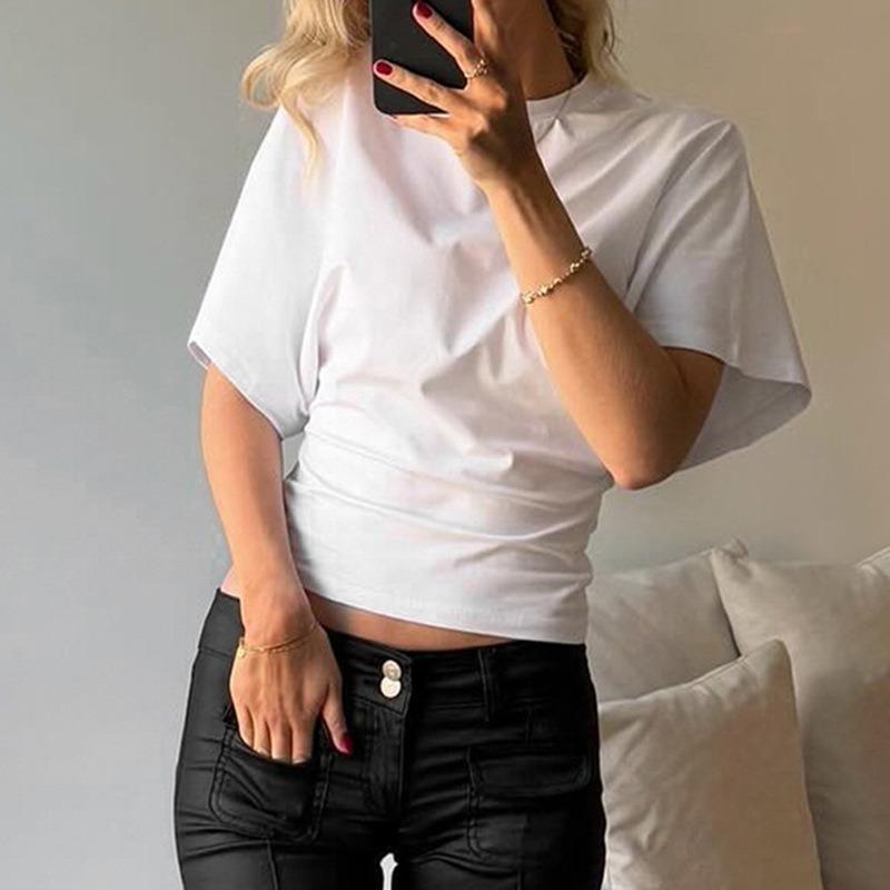 Summer new style simple solid color round neck pullover five-quarter sleeve loose waisted short top casual basic T-shirt S білий
Summer new style simple solid color round neck pullover five-quarter sleeve loose waisted short top casual basic T-shirt S білий
