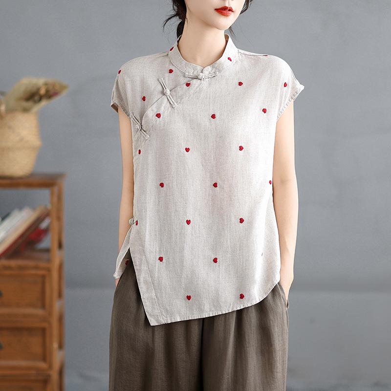 Original Design Chinese-Style Summer Linen Blouse with Little Heart Print and Zen Moon Sleeves Extra Large абрикос світлого кольору
Original Design Chinese-Style Summer Linen Blouse with Little Heart Print and Zen Moon Sleeves Extra Large абрикос світлого кольору