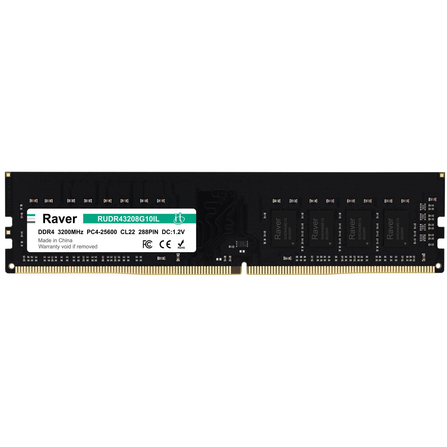Memory for desktop PC 8GB DIMM Raver CL19 288pin For PC with Intel CPU RUDR43208G10IL PC4-25600(DDR4-3200) 1.2V
Memory for desktop PC 8GB DIMM Raver CL19 288pin For PC with Intel CPU RUDR43208G10IL PC4-25600(DDR4-3200) 1.2V