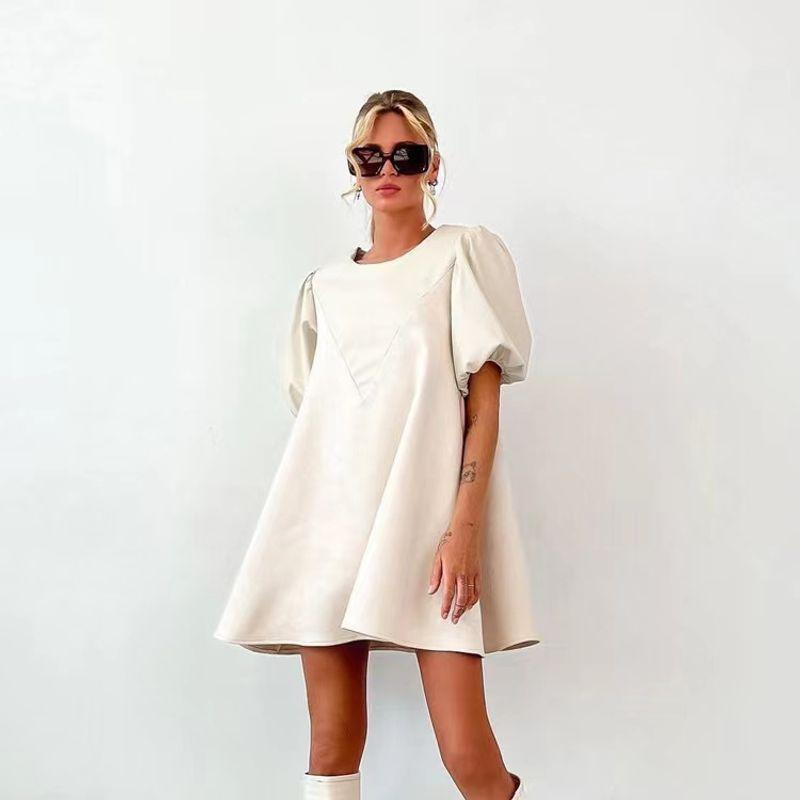 Fashion Style Pu Patchwork Stylish Loose Casual Short Sleeve Dress Lantern Sleeve PU Dress Beige L
Fashion Style Pu Patchwork Stylish Loose Casual Short Sleeve Dress Lantern Sleeve PU Dress Beige L