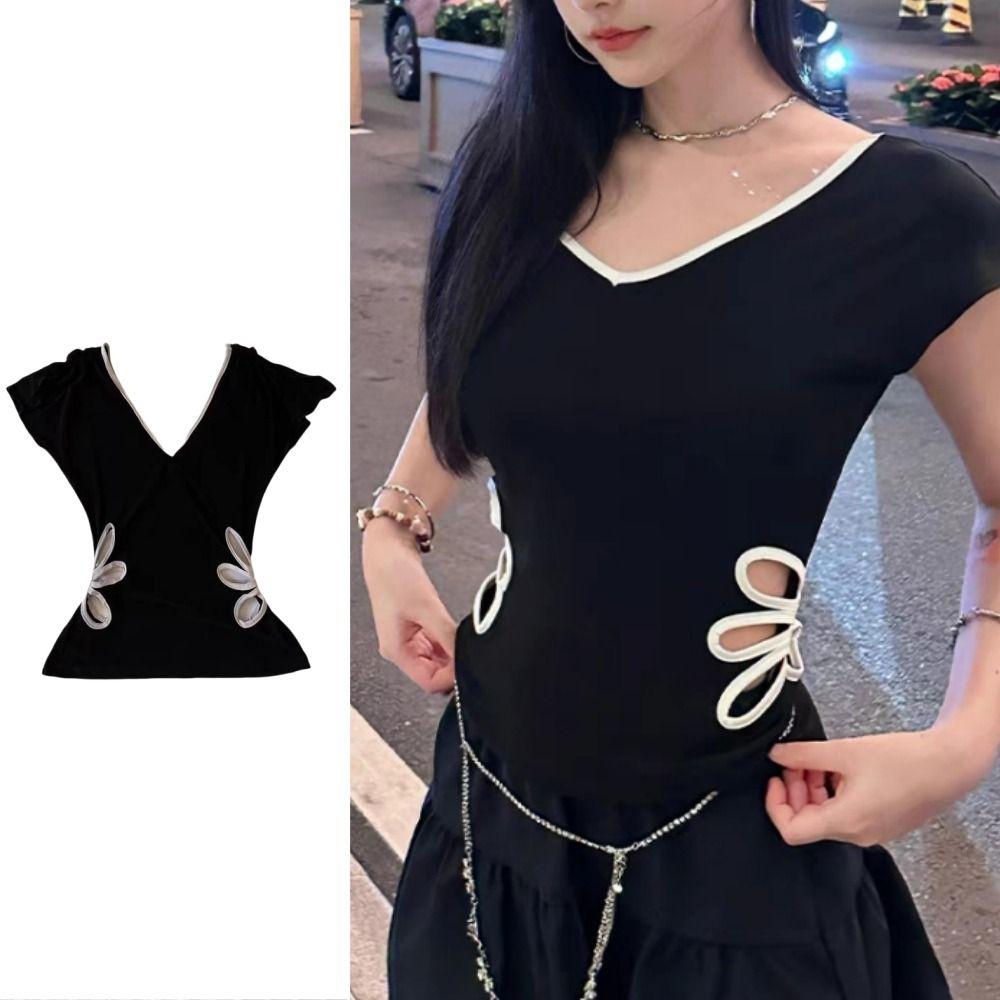 Hollow Flower Short Sleeve T Shirt Vintage Sleeveless Crop Top Fashion V Neck T Shirt Women M чорний
Hollow Flower Short Sleeve T Shirt Vintage Sleeveless Crop Top Fashion V Neck T Shirt Women M чорний
