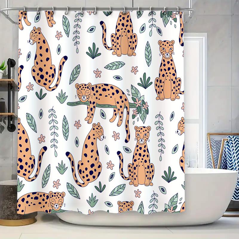 Animal Print Shower Curtain Cute Leopard Pattern For Bathroom Decor Modern White Design With Green Leaf Accents W60H190(CM)-1 Pcs
Animal Print Shower Curtain Cute Leopard Pattern For Bathroom Decor Modern White Design With Green Leaf Accents W60H190(CM)-1 Pcs