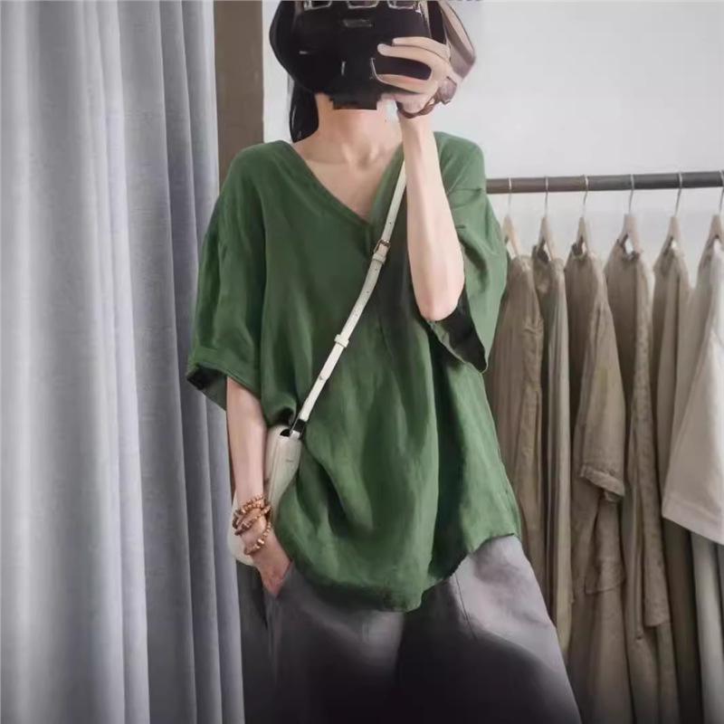 V-neck Cotton Linen Plus Size Casual T-shirt for Women - Spring/Summer Collection 3XL
V-neck Cotton Linen Plus Size Casual T-shirt for Women - Spring/Summer Collection 3XL