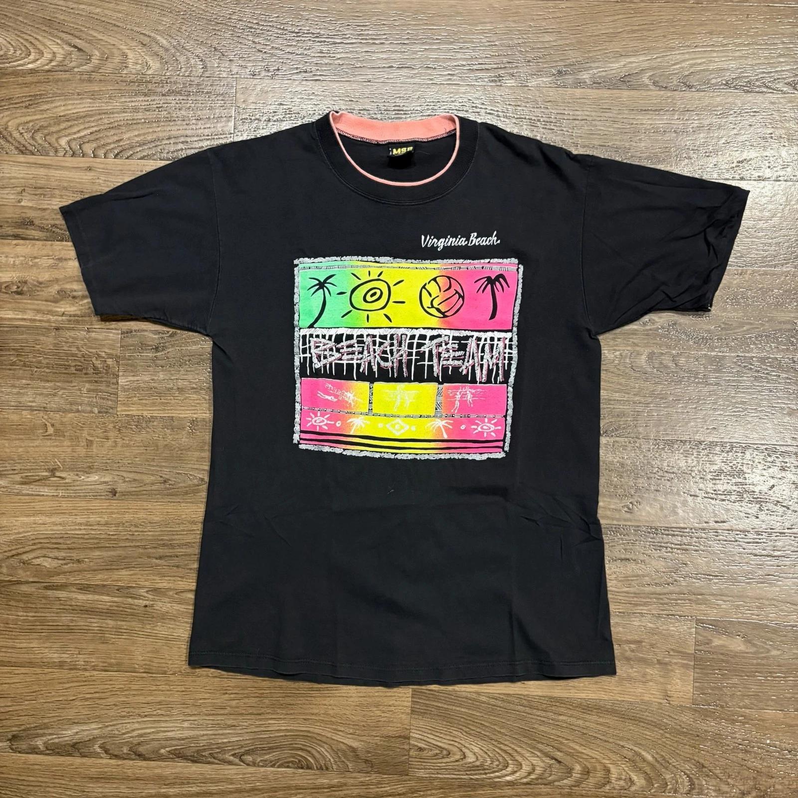 1990s / Vintage Virginia Beach Black/ Neon Graphic Tee Made in Miami USA Size L 4XL
1990s / Vintage Virginia Beach Black/ Neon Graphic Tee Made in Miami USA Size L 4XL