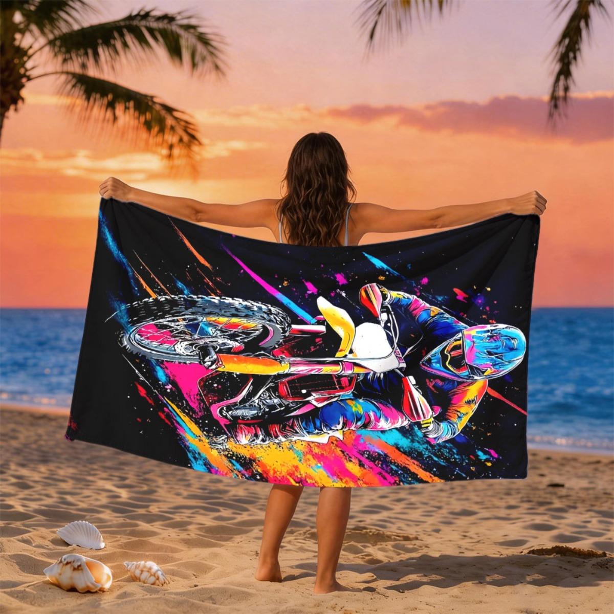 Doodle-style off-road motorcycle rider polyester microfiber beach towel is highly absorbent, suitable swimming and beach outings W30*H60(CM)
Doodle-style off-road motorcycle rider polyester microfiber beach towel is highly absorbent, suitable swimming and beach outings W30*H60(CM)
