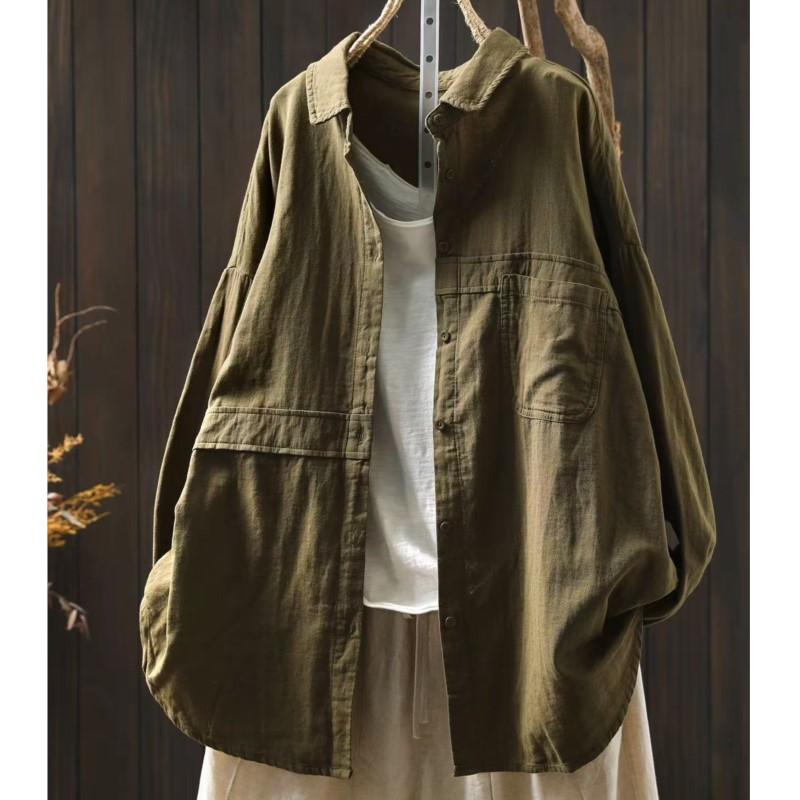 Johnature Women Vintage Shirts Tops Turn-down Collar Solid Color Blouses Autumn Button Pockets Shirts One Size армія зелений колір
Johnature Women Vintage Shirts Tops Turn-down Collar Solid Color Blouses Autumn Button Pockets Shirts One Size армія зелений колір