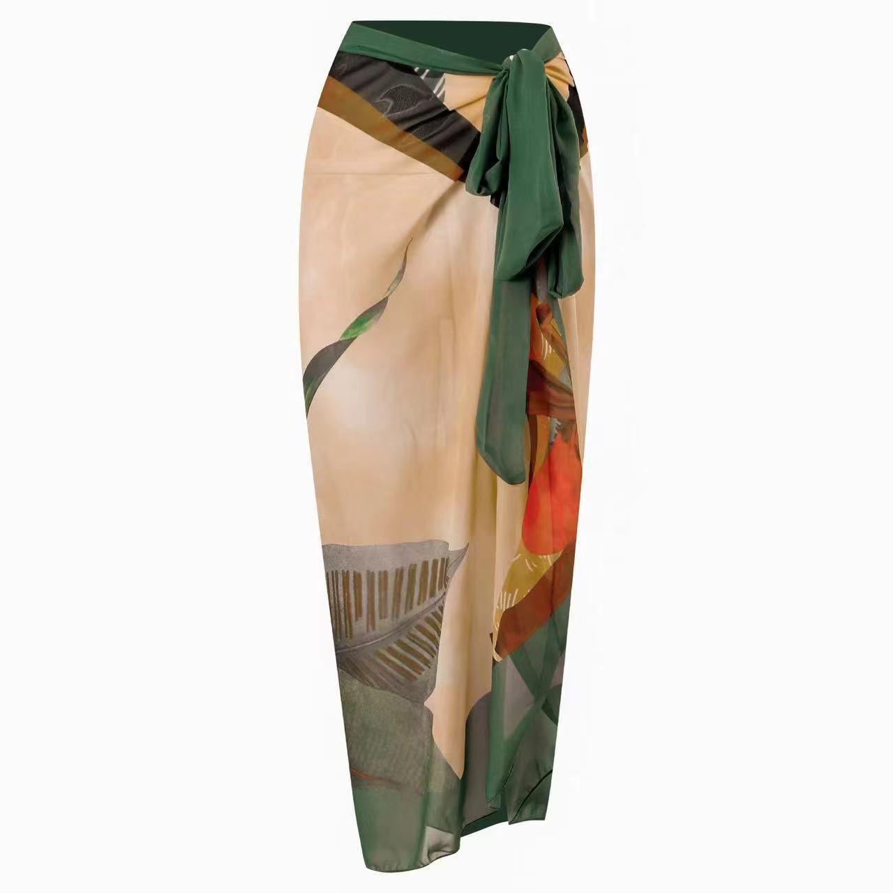 2024 Купальник с открытой спиной и принтом с длинным пляжным платьем для женщин Large