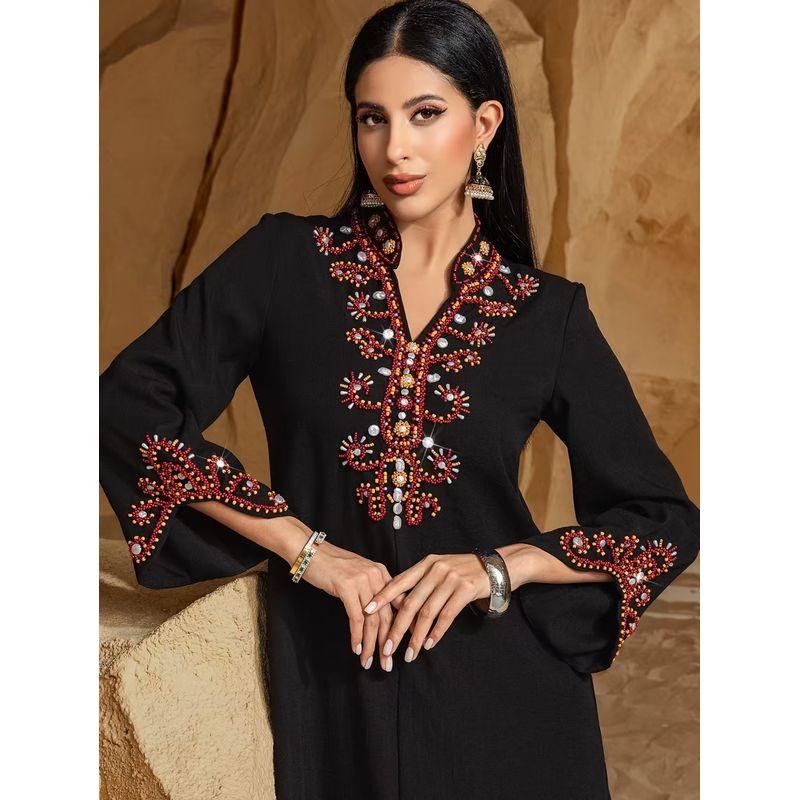 New Middle East High end M Pearl Embroidery Fashion Robe Dress Rice Bead Embroidered Dress Black S
New Middle East High end M Pearl Embroidery Fashion Robe Dress Rice Bead Embroidered Dress Black S