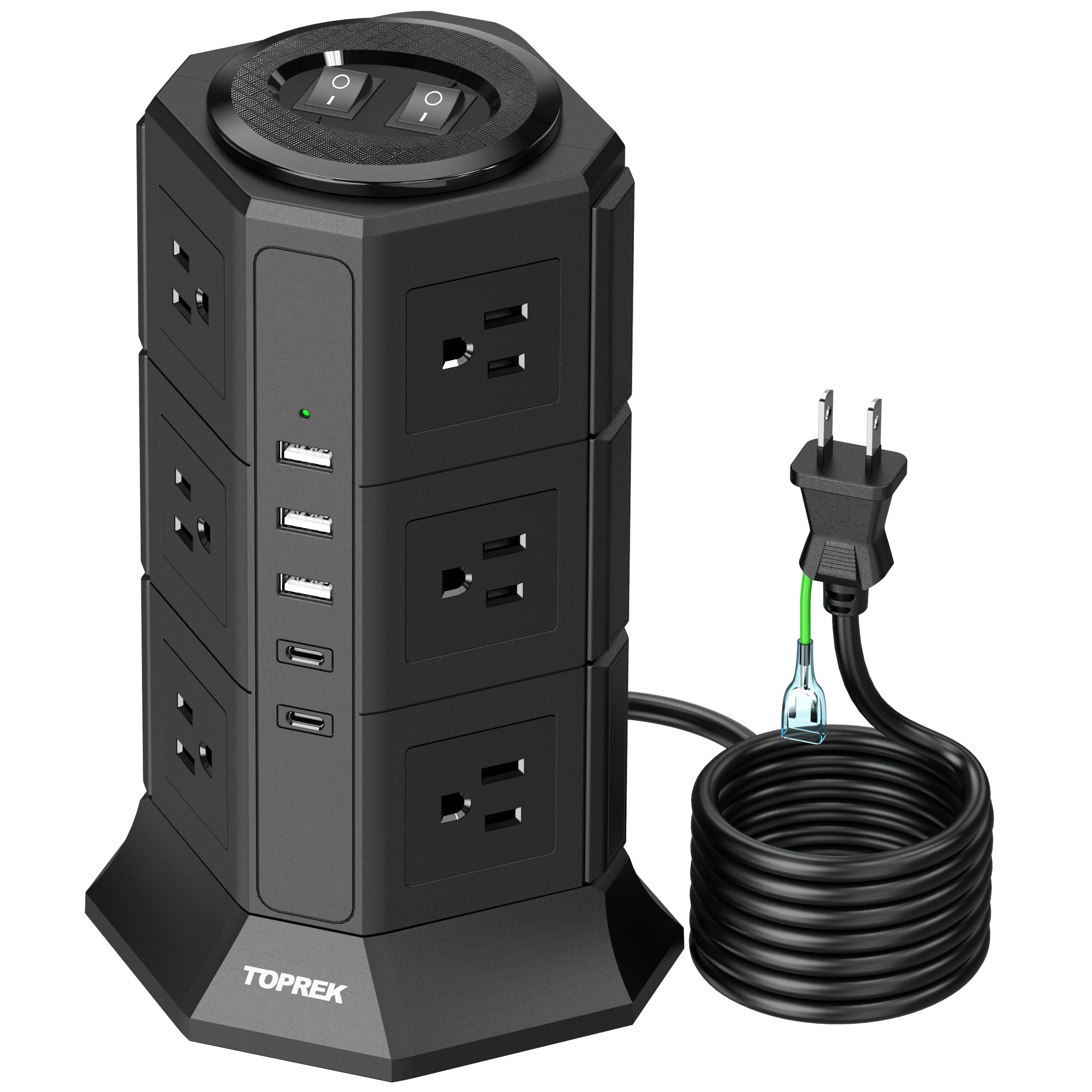 TOPREK Vertical Power Strip Extension Cord, 3m, Tower Type, 12 AC Outlets, 5 USB Ports, Type-C, Double Switch, Overload Protection, for Office/Confere
TOPREK Vertical Power Strip Extension Cord, 3m, Tower Type, 12 AC Outlets, 5 USB Ports, Type-C, Double Switch, Overload Protection, for Office/Confere