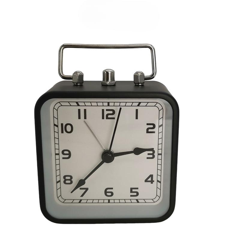 Square Alarm Clock Metal Table Clock Silent Light with Lights and Sleepy with Handheld Pointer style Student Bedside Alarm Clock