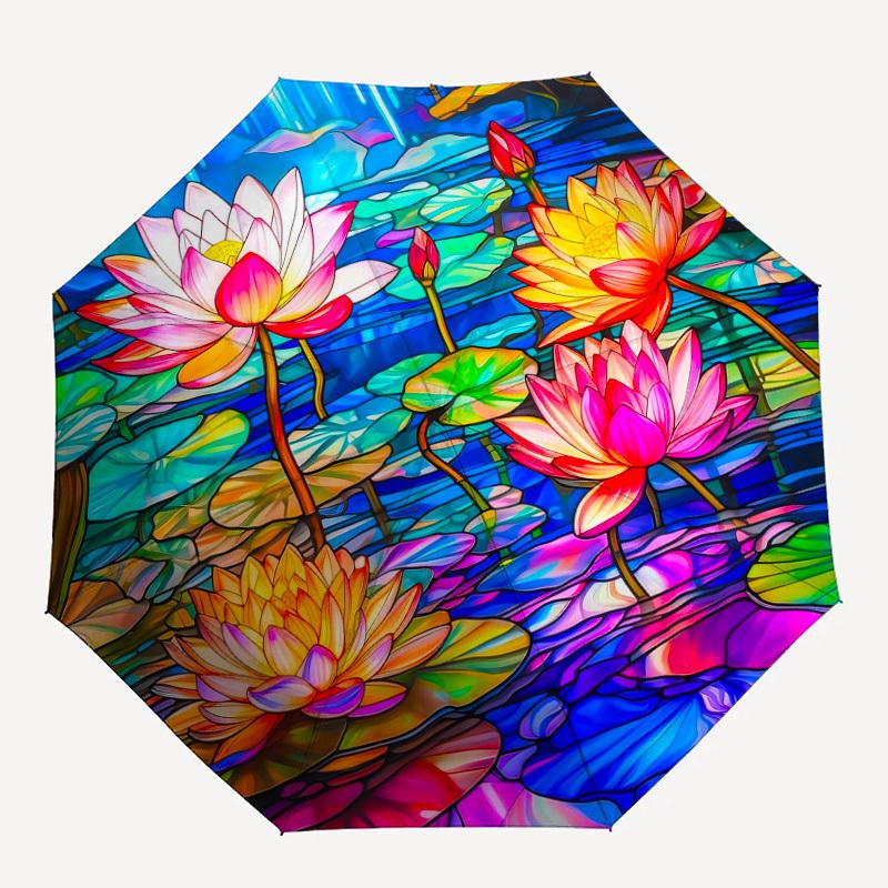 1PC Lotus Pond Stained Glass Pattern Small Travel Automatic Folding Umbrella, Compact Windproof Umbrella, Automatic Open/Close ,Gift-091520
1PC Lotus Pond Stained Glass Pattern Small Travel Automatic Folding Umbrella, Compact Windproof Umbrella, Automatic Open/Close ,Gift-091520