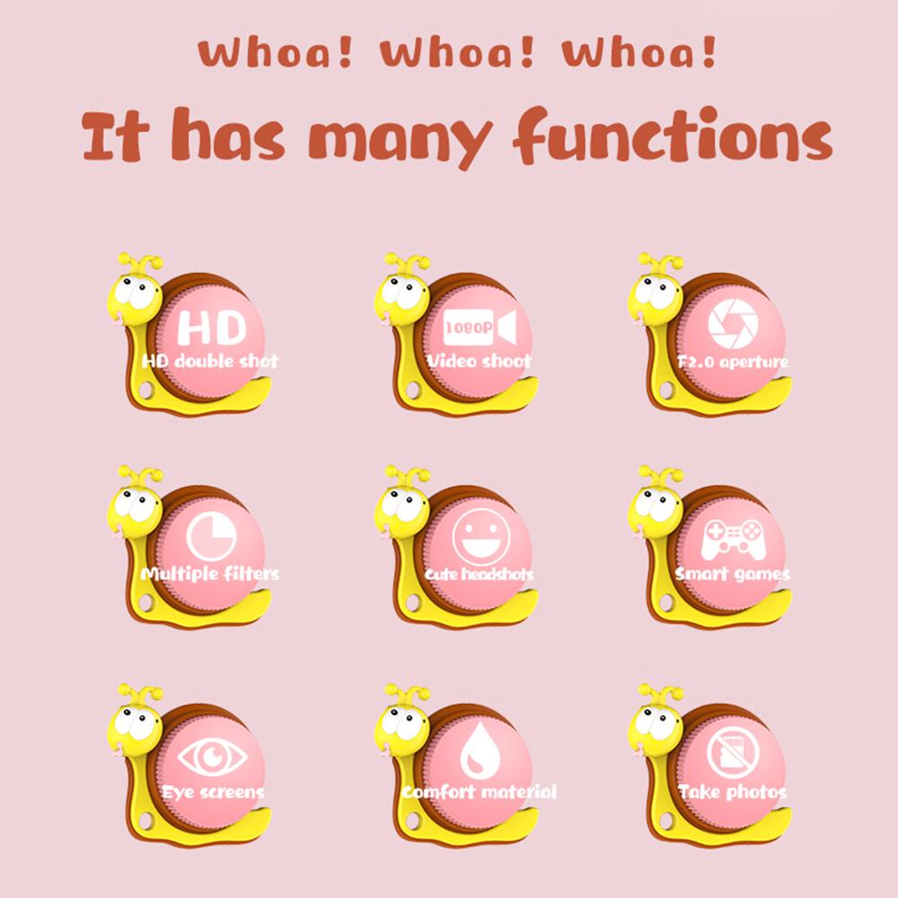 Q2 Kids Camera Toy Cartoon Snail Shaped Children Photo Video Recorder with 32G Memory Card Pink
Q2 Kids Camera Toy Cartoon Snail Shaped Children Photo Video Recorder with 32G Memory Card Pink